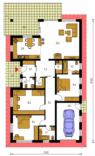 Plan de sol du rez-de-chaussée - BUNGALOW 43